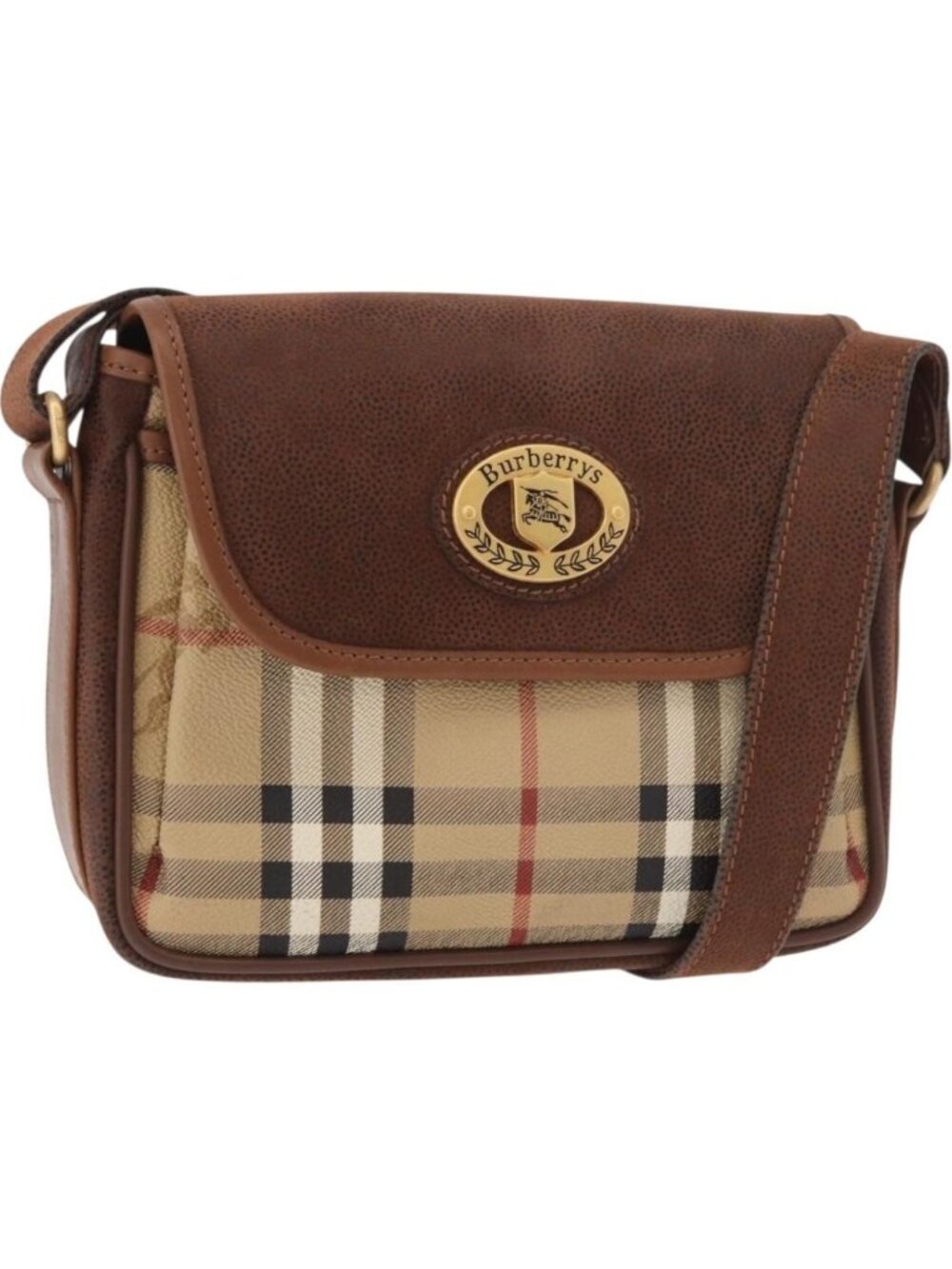 Burberrys Nova Check Shoulder Bag PVC Beige Gold